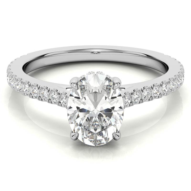 Oval Cathedral Moissanite Engagement Ring with Hidden Halo