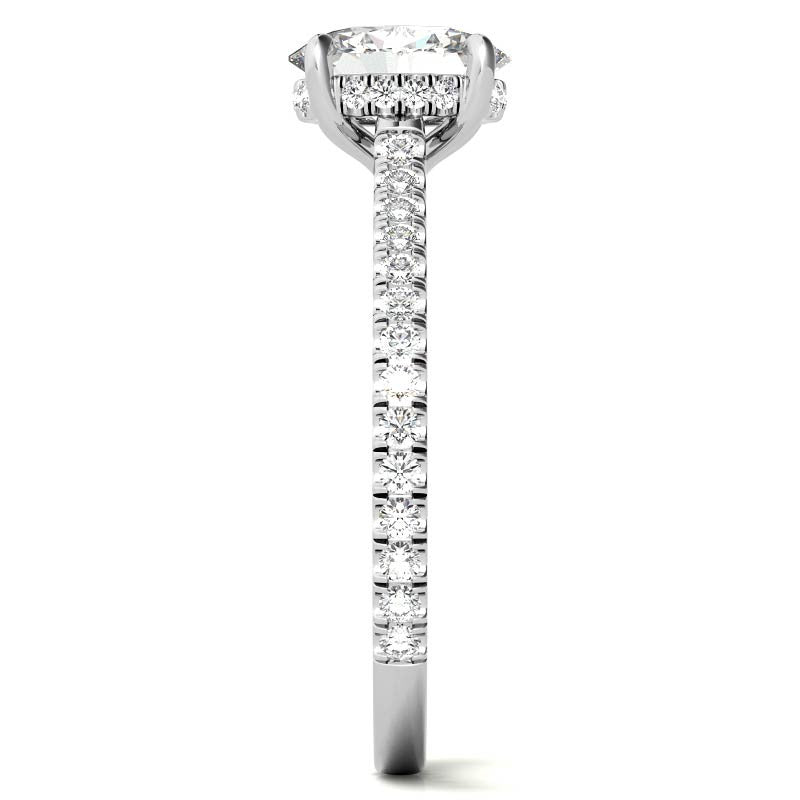 Oval Cathedral Moissanite Engagement Ring with Hidden Halo