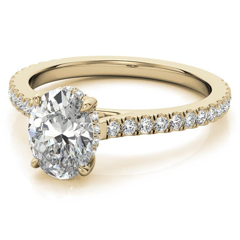 Oval Cathedral Moissanite Engagement Ring with Hidden Halo