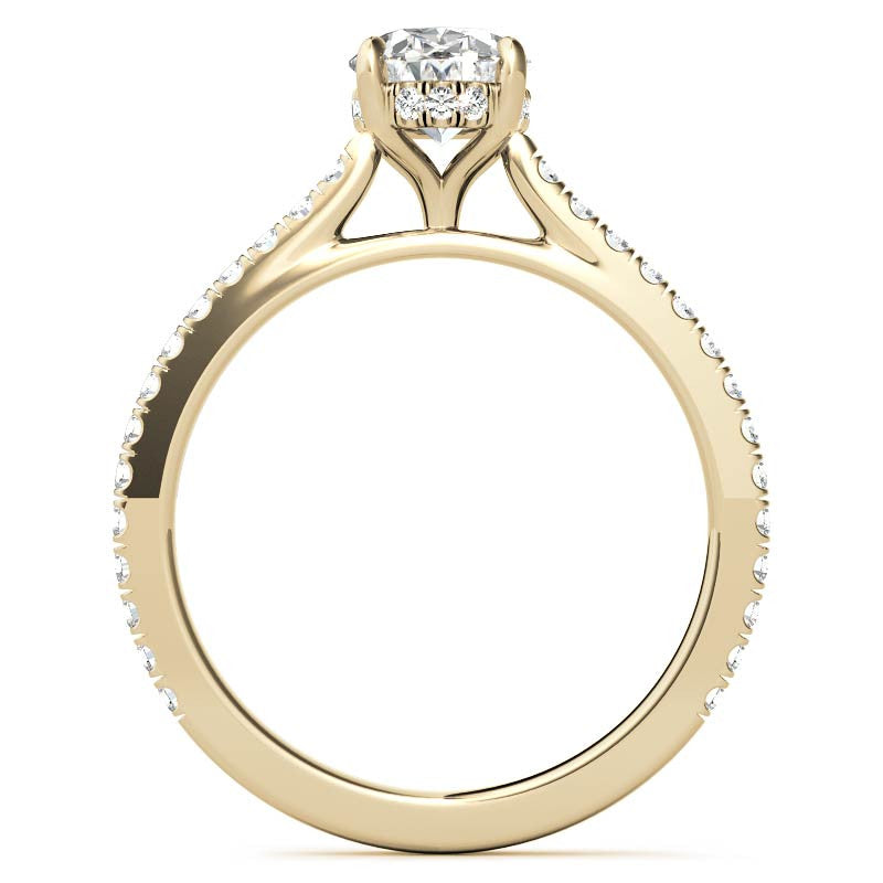 Oval Cathedral Moissanite Engagement Ring with Hidden Halo