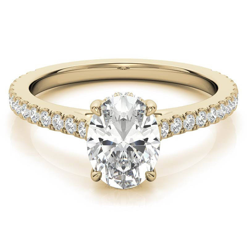 Oval Cathedral Moissanite Engagement Ring with Hidden Halo