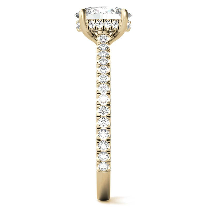 Oval Cathedral Moissanite Engagement Ring with Hidden Halo