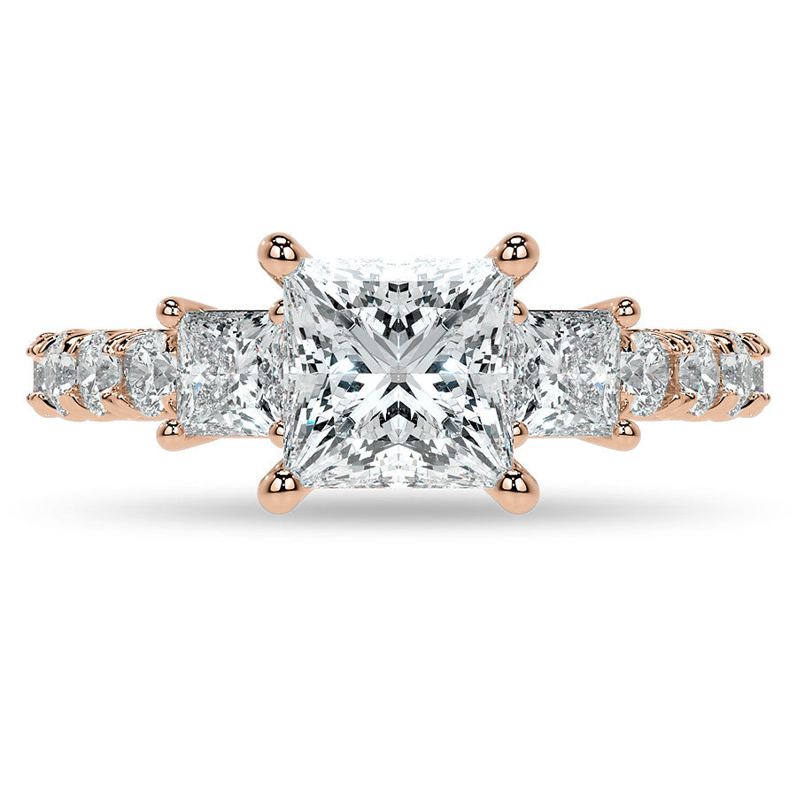 Princess cut Moissanite Scroll Accented Engagement Ring with Surprise