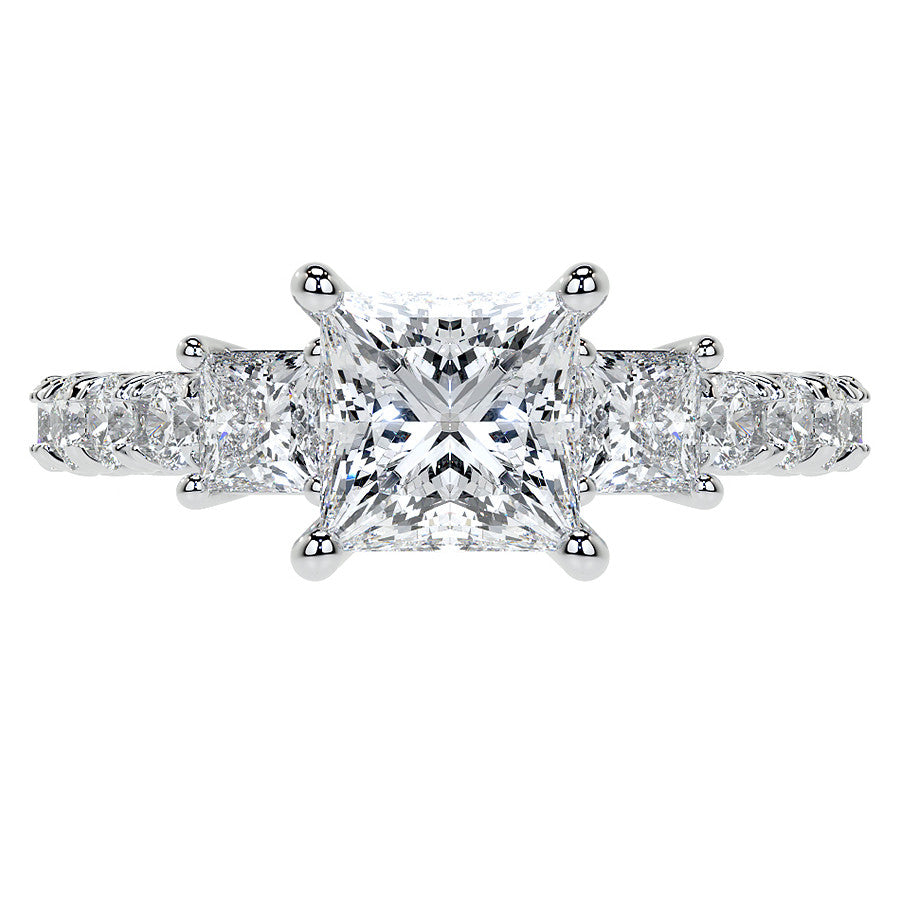 Princess cut Moissanite Scroll Accented Engagement Ring with Surprise