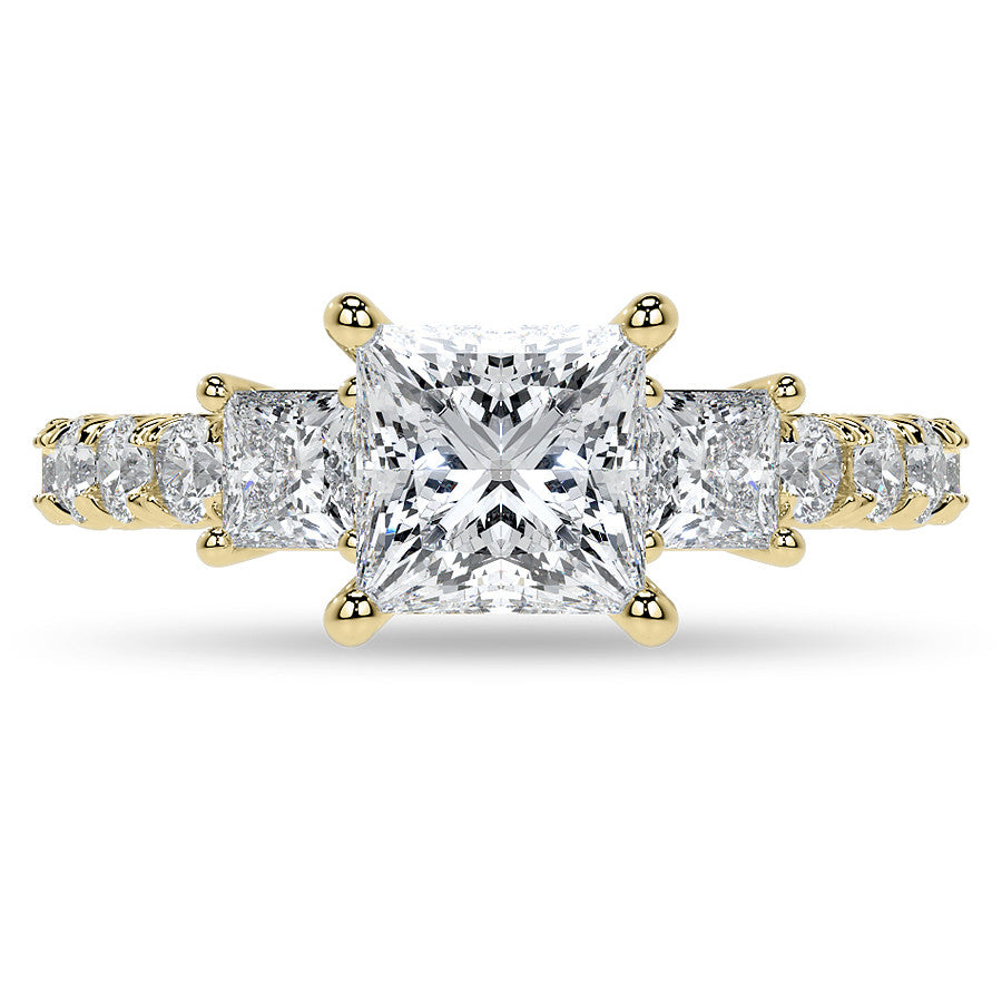 Princess cut Moissanite Scroll Accented Engagement Ring with Surprise