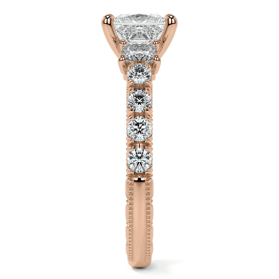 Princess cut Moissanite Scroll Accented Engagement Ring with Surprise