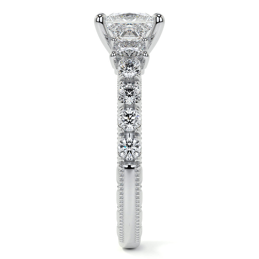 Princess cut Moissanite Scroll Accented Engagement Ring with Surprise