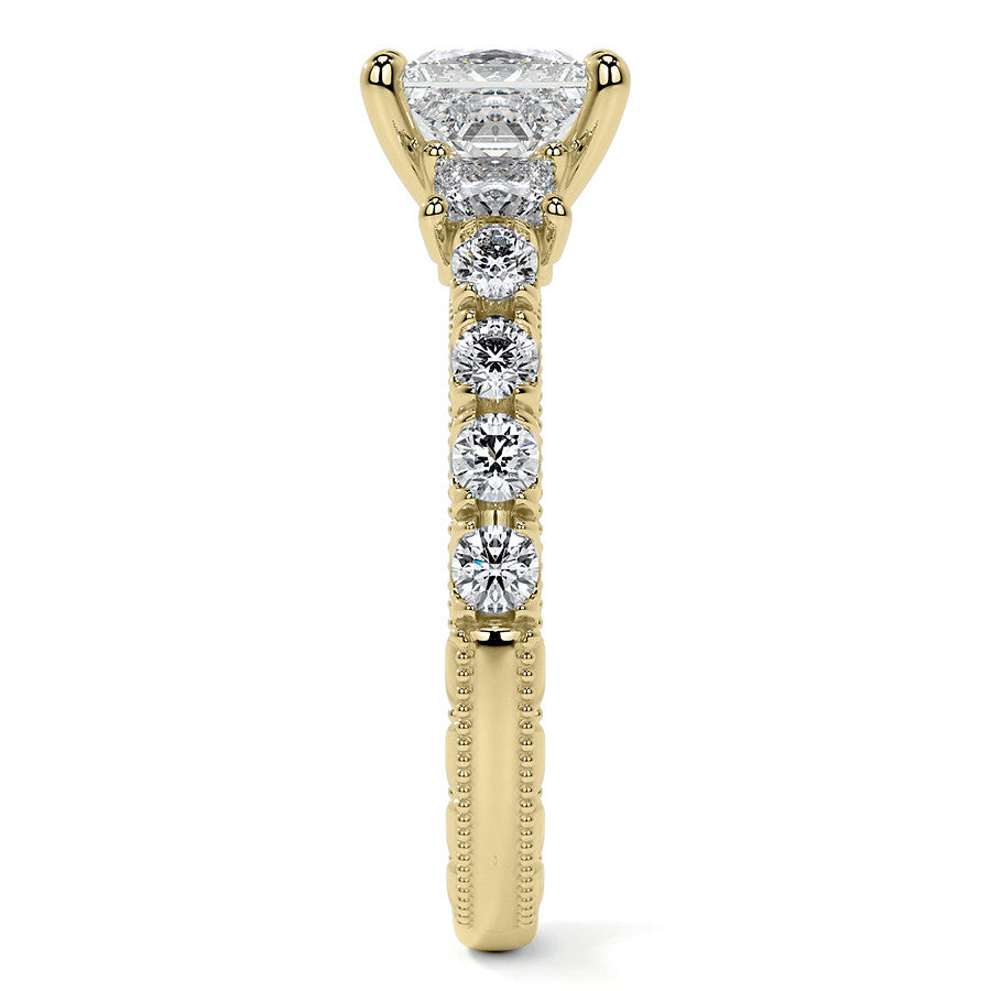 Princess cut Moissanite Scroll Accented Engagement Ring with Surprise