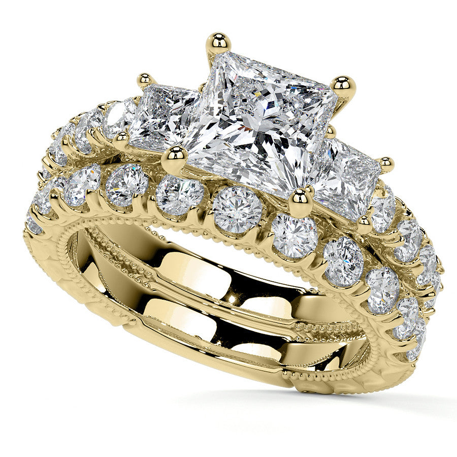 Princess cut Moissanite Scroll Accented Engagement Ring with Surprise