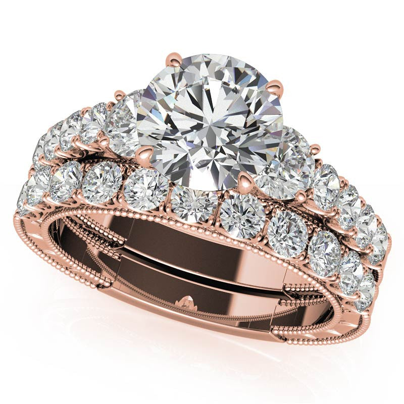 Round Brilliant Moissanite Scroll Accented Engagement Ring with Surprise Diamond
