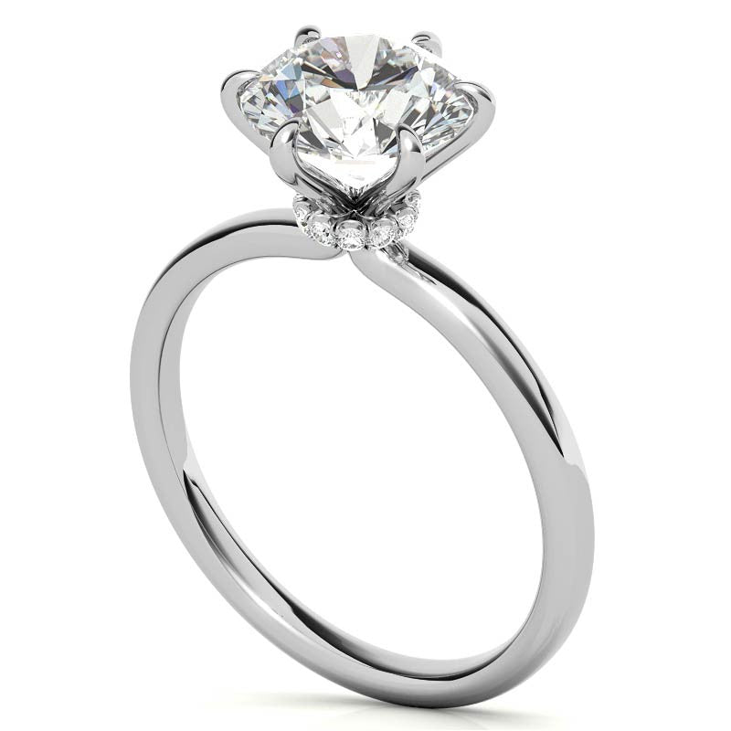 Round Petite Hidden Collar Moissanite Solitaire Ring