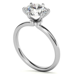 Round Petite Hidden Collar Moissanite Solitaire Ring