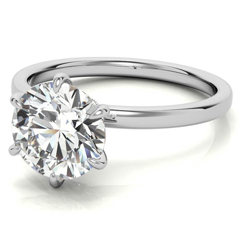 Round Petite Hidden Collar Moissanite Solitaire Ring