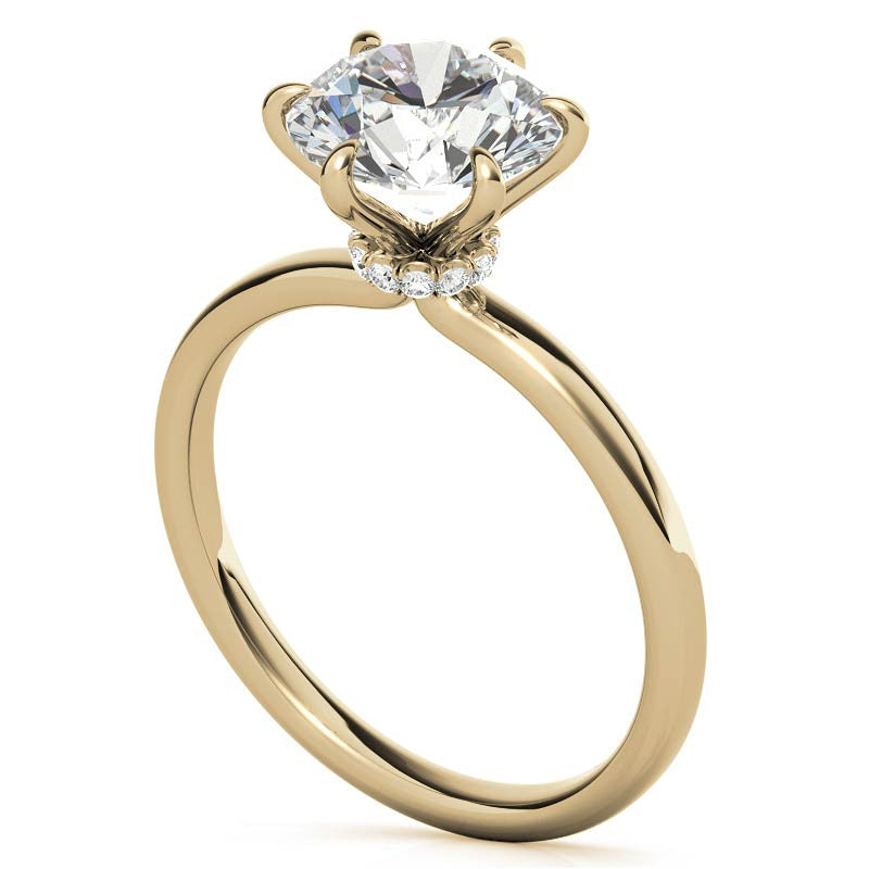 Round Petite Hidden Collar Moissanite Solitaire Ring