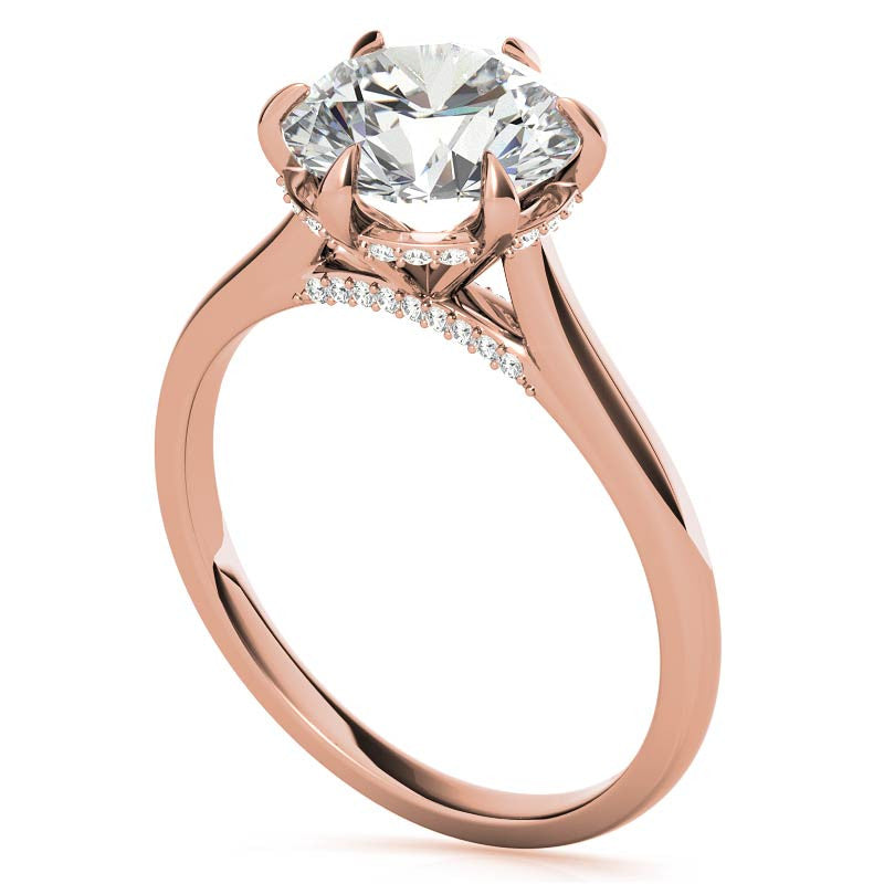 Round Brilliant Moissanite 6-Prong Cathedral Engagement Ring with Hidden Halo