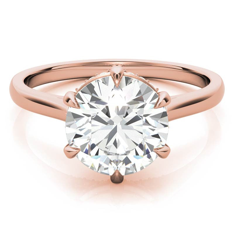 Round Brilliant Moissanite 6-Prong Cathedral Engagement Ring with Hidden Halo