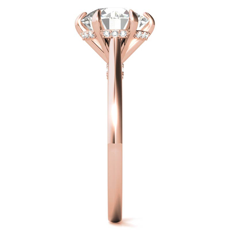 Round Brilliant Moissanite 6-Prong Cathedral Engagement Ring with Hidden Halo