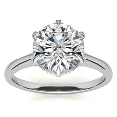 Round Brilliant Moissanite 6-Prong Cathedral Engagement Ring with Hidden Halo