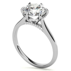 Round Brilliant Moissanite 6-Prong Cathedral Engagement Ring with Hidden Halo