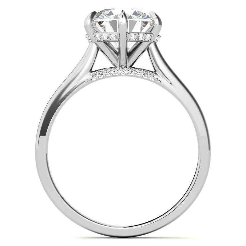 Round Brilliant Moissanite 6-Prong Cathedral Engagement Ring with Hidden Halo