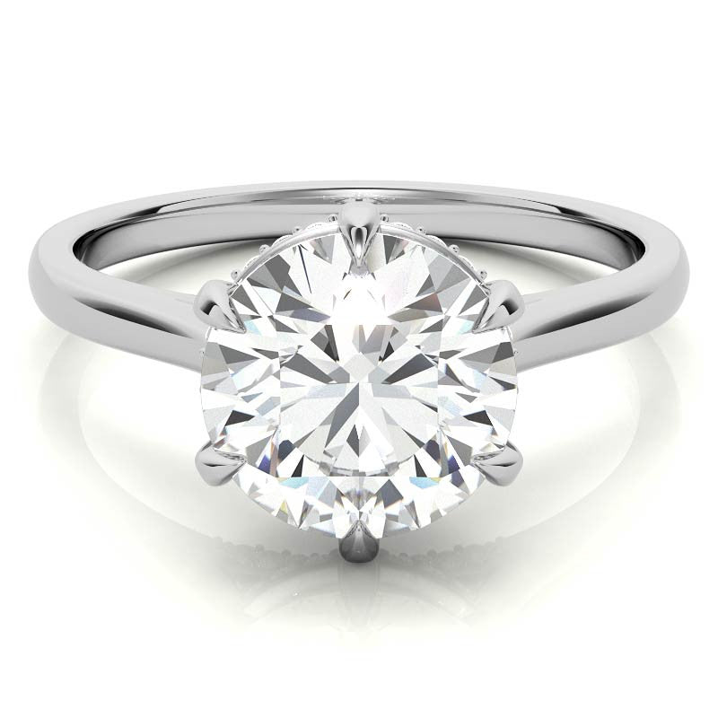 Round Brilliant Moissanite 6-Prong Cathedral Engagement Ring with Hidden Halo