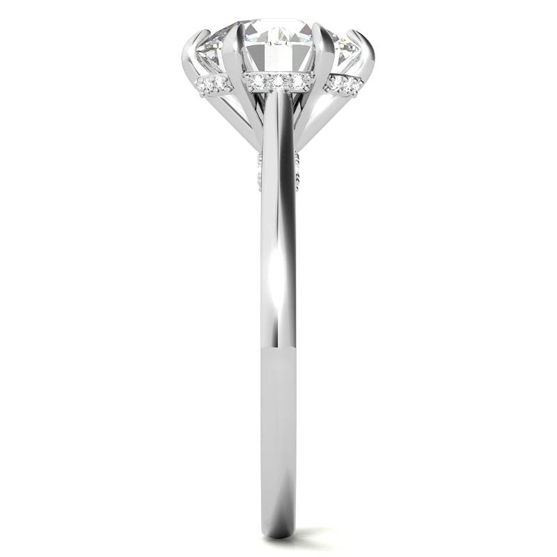 Round Brilliant Moissanite 6-Prong Cathedral Engagement Ring with Hidden Halo