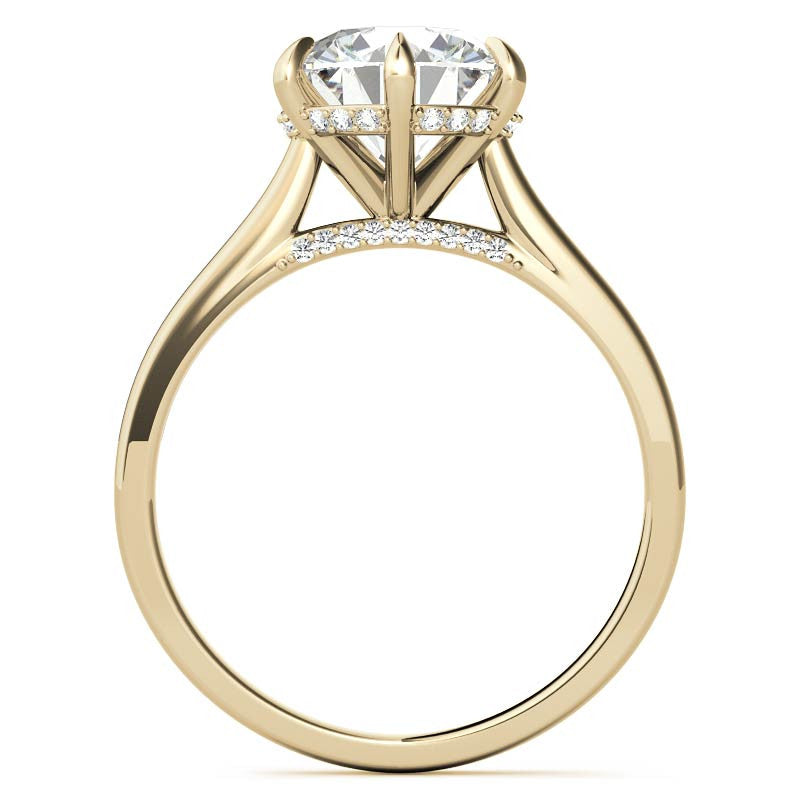 Round Brilliant Moissanite 6-Prong Cathedral Engagement Ring with Hidden Halo