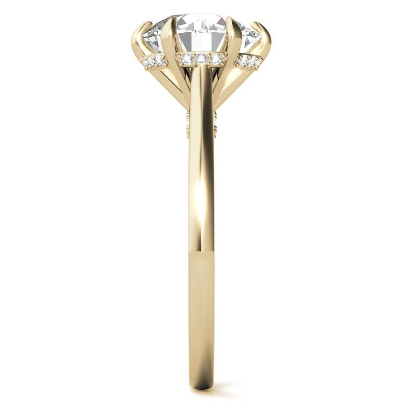 Round Brilliant Moissanite 6-Prong Cathedral Engagement Ring with Hidden Halo