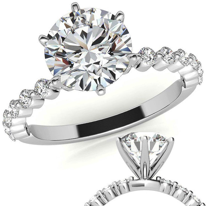 Round Single Prong Moissanite and Diamond Engagement Ring
