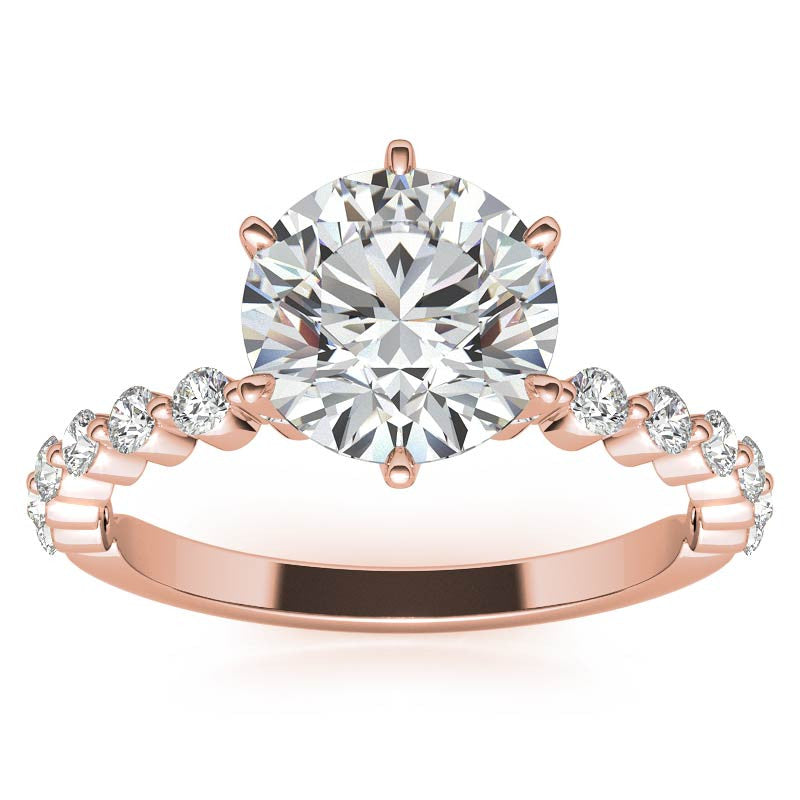 Round Single Prong Moissanite and Diamond Engagement Ring