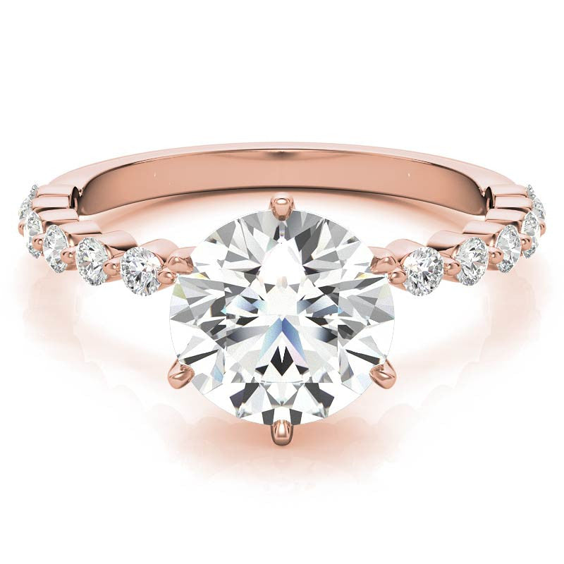 Round Single Prong Moissanite and Diamond Engagement Ring