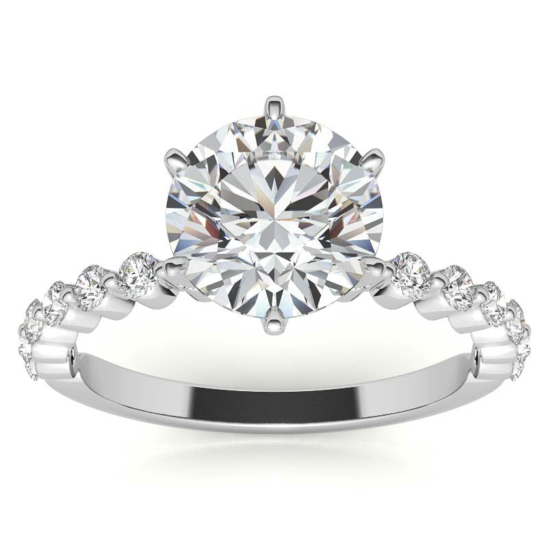 Round Single Prong Moissanite and Diamond Engagement Ring