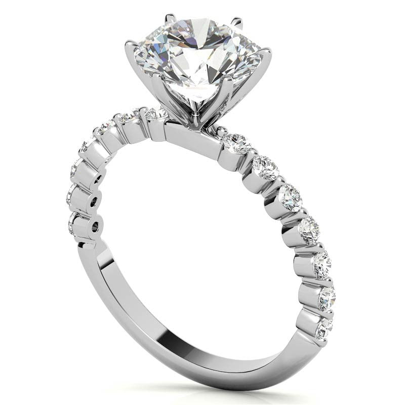 Round Single Prong Moissanite and Diamond Engagement Ring