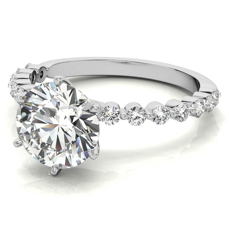 Round Single Prong Moissanite and Diamond Engagement Ring