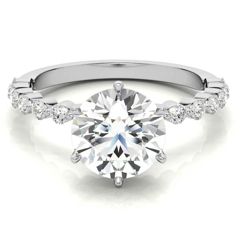 Round Single Prong Moissanite and Diamond Engagement Ring