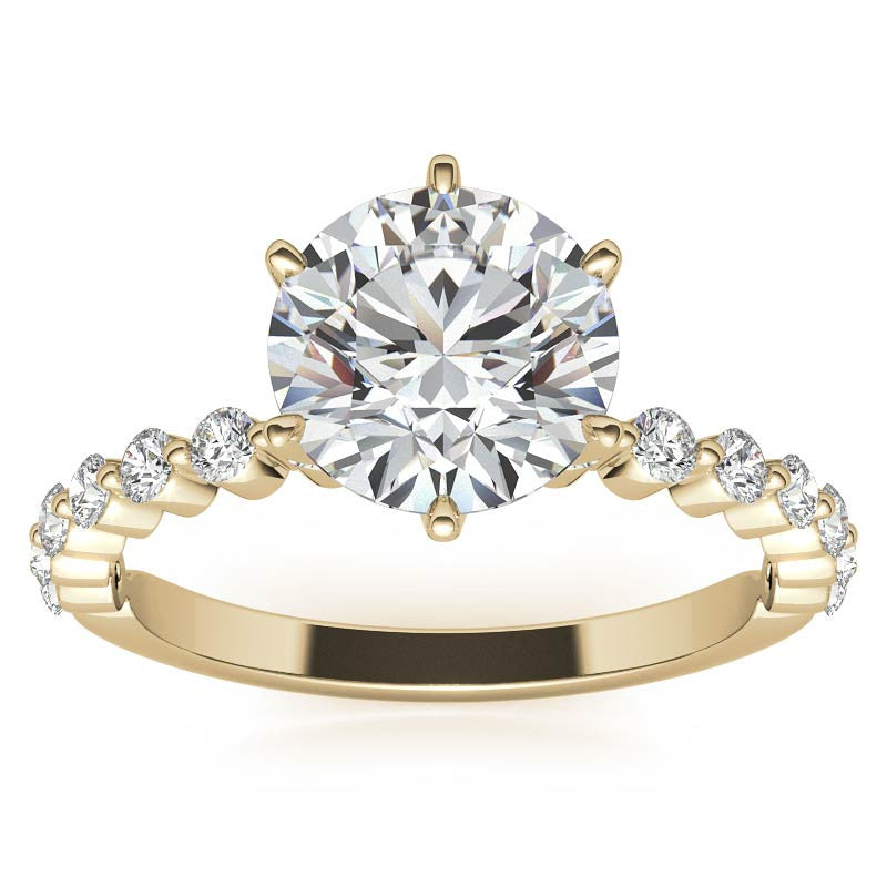 Round Single Prong Moissanite and Diamond Engagement Ring