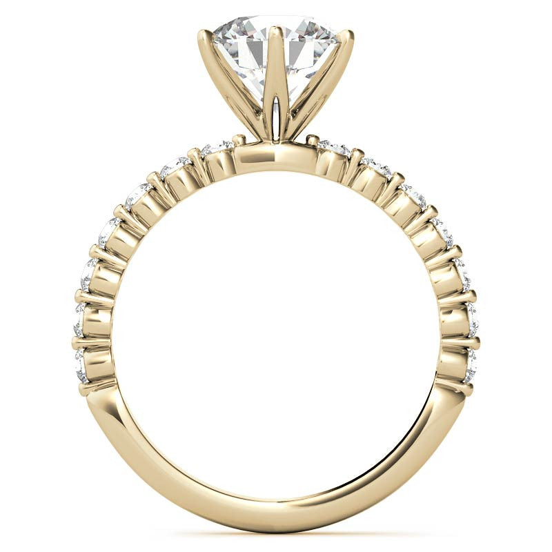 Round Single Prong Moissanite and Diamond Engagement Ring