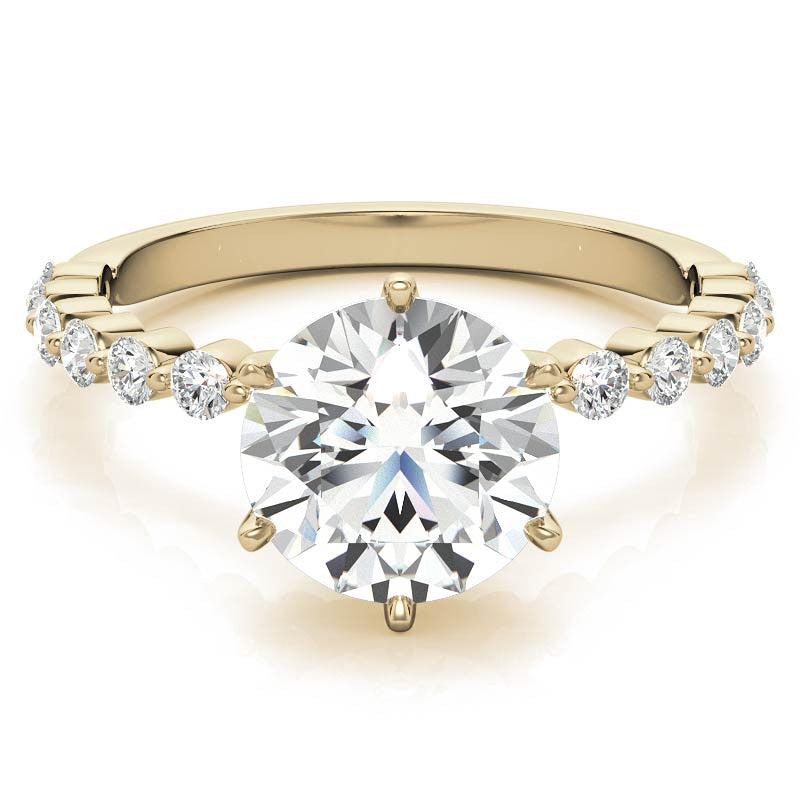 Round Single Prong Moissanite and Diamond Engagement Ring