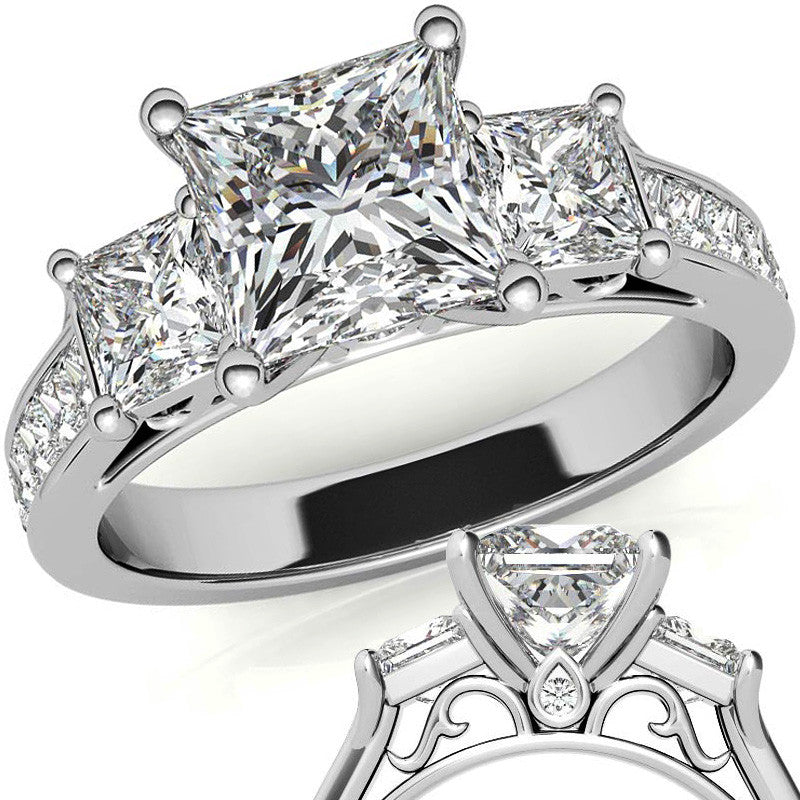 Princess 3-Stone Moissanite Channel Engagement Ring