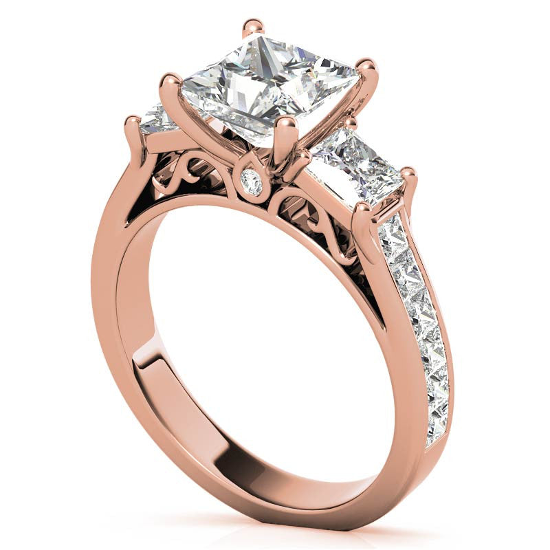 Princess 3-Stone Moissanite Channel Engagement Ring