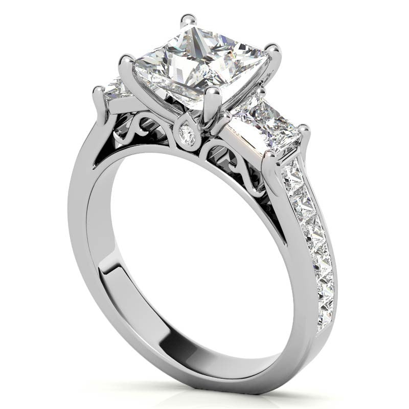 Princess 3-Stone Moissanite Channel Engagement Ring