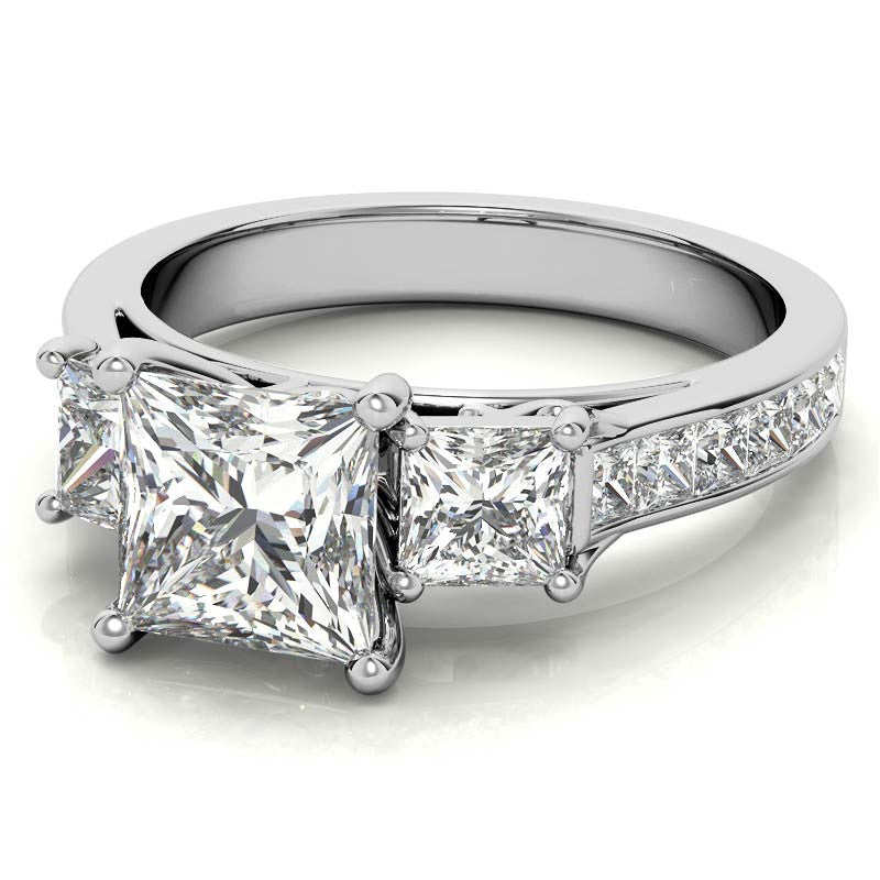 Princess 3-Stone Moissanite Channel Engagement Ring