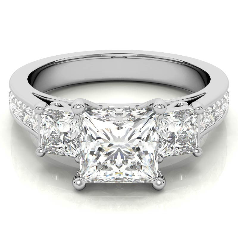 Princess 3-Stone Moissanite Channel Engagement Ring