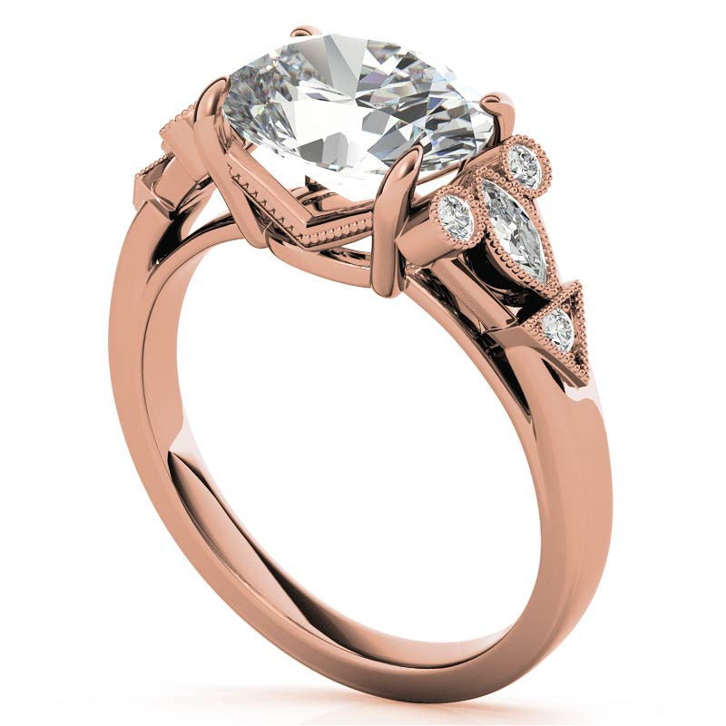 Antique East-West Oval Moissanite Cathedral Engagement Ring with Milgrain