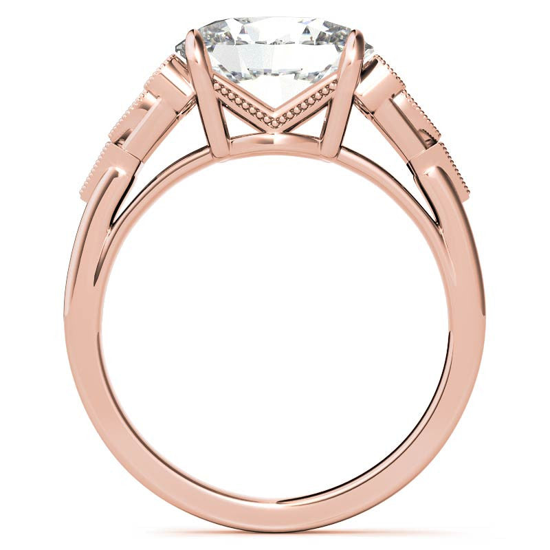 Antique East-West Oval Moissanite Cathedral Engagement Ring with Milgrain