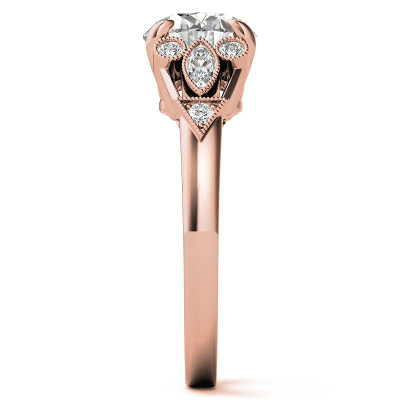 Antique East-West Oval Moissanite Cathedral Engagement Ring with Milgrain