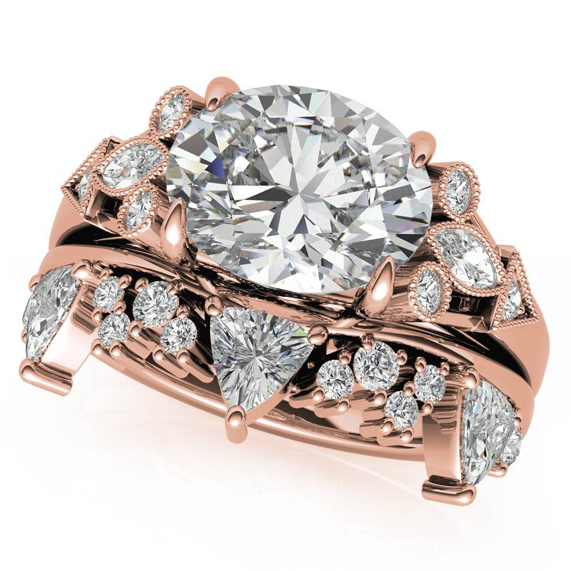 Antique East-West Oval Moissanite Cathedral Engagement Ring with Milgrain