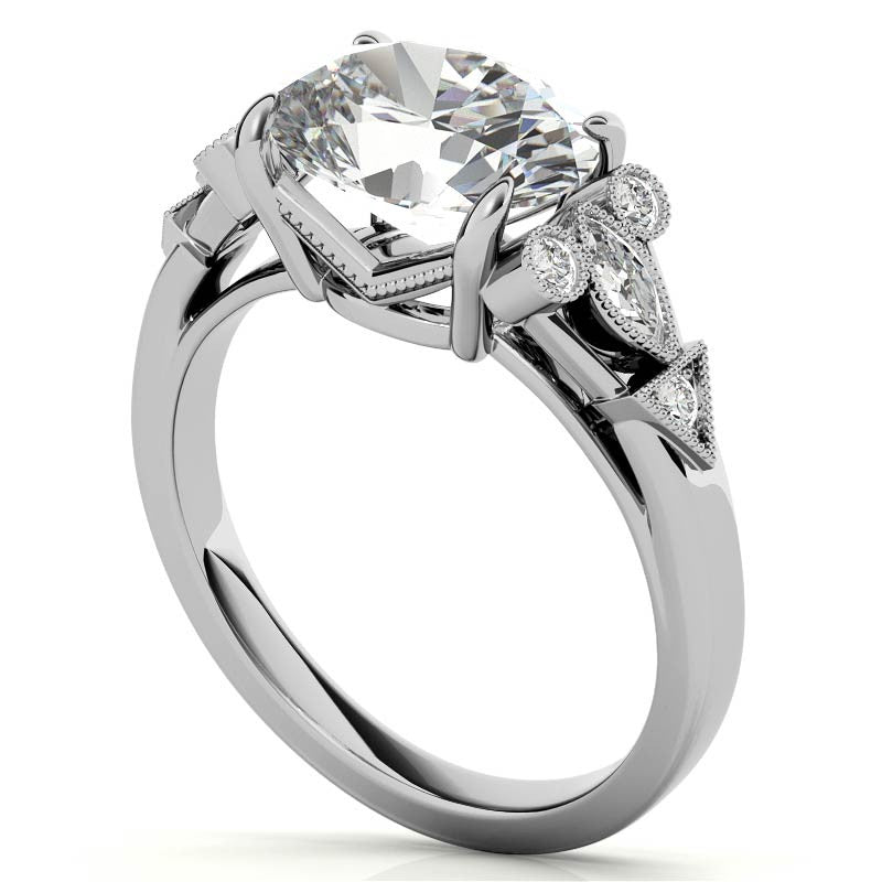 Antique East-West Oval Moissanite Cathedral Engagement Ring with Milgrain