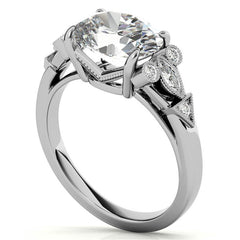 Antique East-West Oval Moissanite Cathedral Engagement Ring with Milgrain