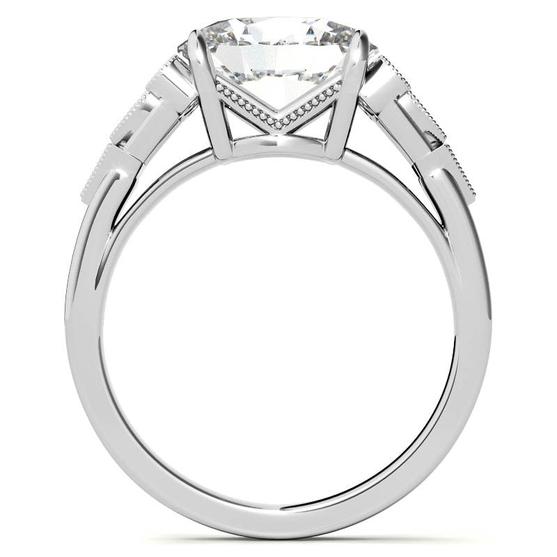 Antique East-West Oval Moissanite Cathedral Engagement Ring with Milgrain